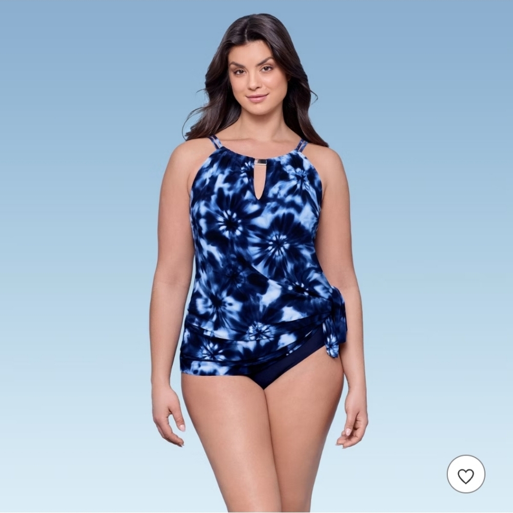 Aqua Green Women's Keyhole Swimdress, Chic Tie Dye Blue